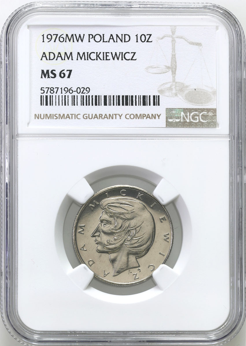 PRL. 10 złotych 1976 Adam Mickiewicz NGC MS67 (2MAX)